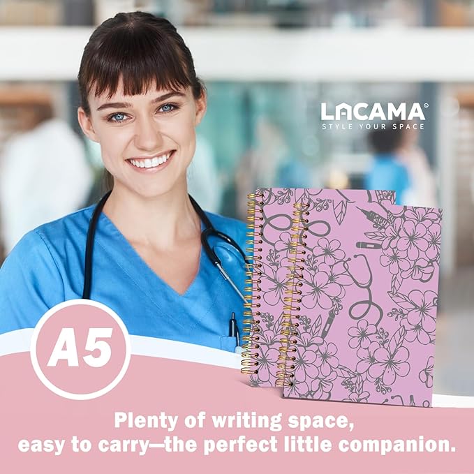 Lacama Nurse Notebook Journal, Nursing School Essentials, Nursing Student Graduation Gifts, Nurse Gifts for Women Nurse Appreciation Gift, Nurses Week Gifts, Stethoscope Flower Spiral Notebook(Purple)