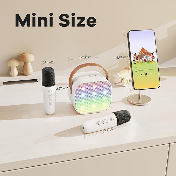 YLL Mini Karaoke Machine for Kids Adults, Portable Bluetooth Speaker with 2 Wireless Microphones,Toys Birthday Gifts for Girls 3, 4, 5, 6, 7, 8, 9, 10, 11, 12+ Years Old Toddler Teens(White)