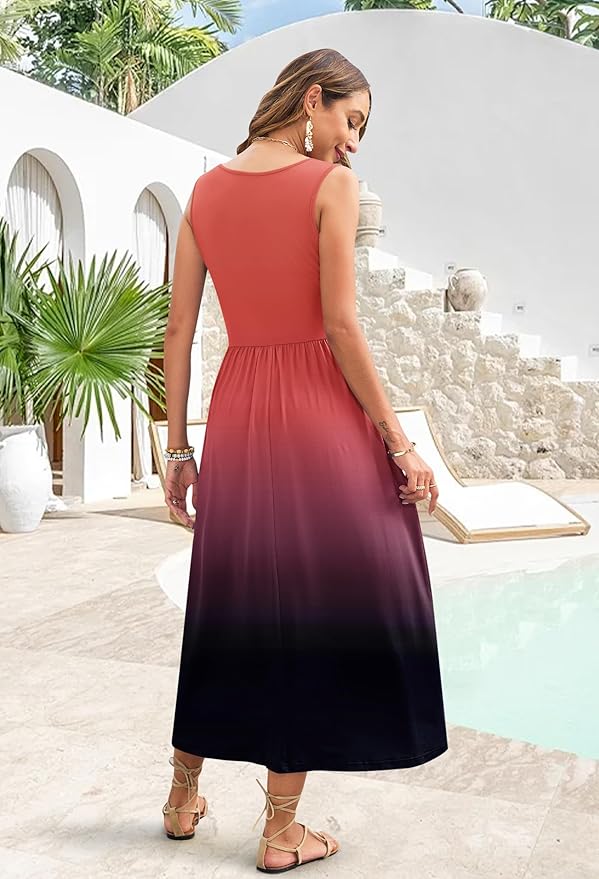 WNEEDU Women's Summer Maxi Dress 2026 Casual Sleeveless Hawaiian Sundress Tropical Long Dress Beach Vacation Outfit