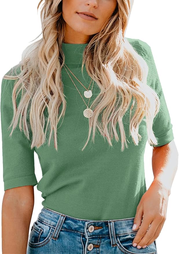 LIYOHON Womens Tops Dressy Casual Mock Turtleneck Business Short Sleeve T Shirts Going Out Tops 2026