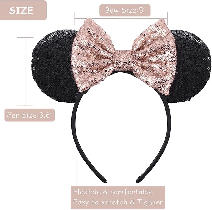 Sequin Mouse Ears Headbands for Women Girls Boys, Glitter Bows Headband for Kids Adults Birthday Party Costume Halloween