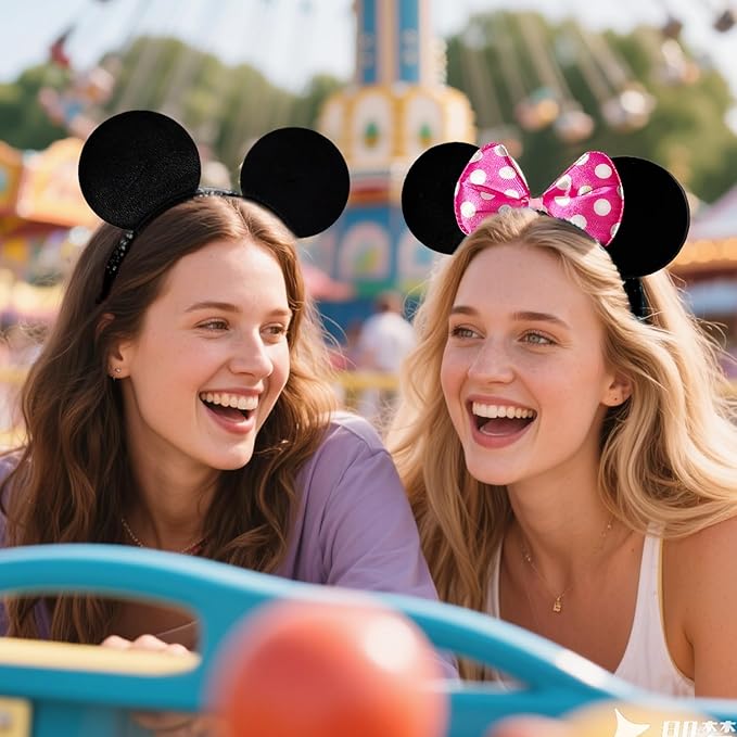 MADO 2 pack mouse ears headbands for adults women little girls boys (pink polka dot, onesize)