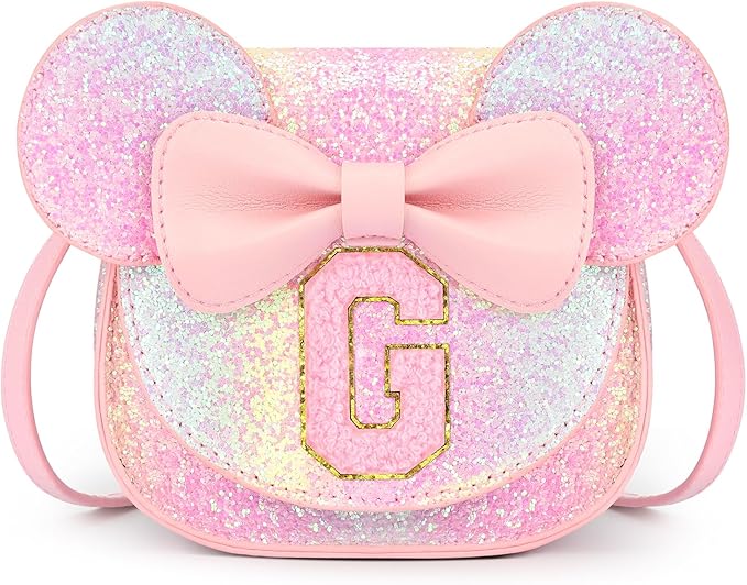mibasies Toddler Purse Girl Gifts: Girls Birthday Gifts for 3-8 - Toys for Ages 2-4 Girls Mouse Ears Purse, Glitter Rainbow, Letter G