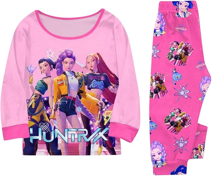 Girls 2 Piece K Pop Singer Outfits Cute Cartoon Graphic Shirts and Pants Casual Tracksuit Fashion Clothing Sets