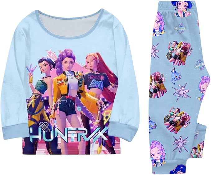 Girls 2 Piece K Pop Singer Outfits Cute Cartoon Graphic Shirts and Pants Casual Tracksuit Fashion Clothing Sets