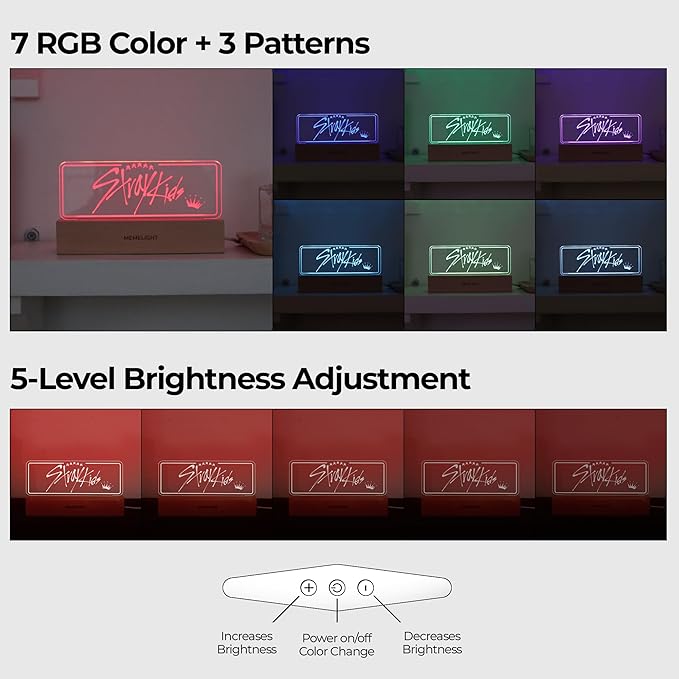 MEMELIGHT Stray Kid.s Night Light, Kpop Merchandise, Korean Idol Lamp for Stay, 7RGB Color, Dimmer, 8.3 x 4.2 x 1.7