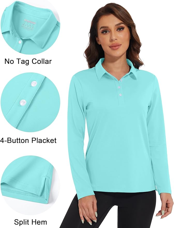 MAGCOMSEN Women's Polo Shirts Long Sleeve Golf Shirt Quick Dry UPF 50+ Sun Protection Lightweight Tennis Shirts