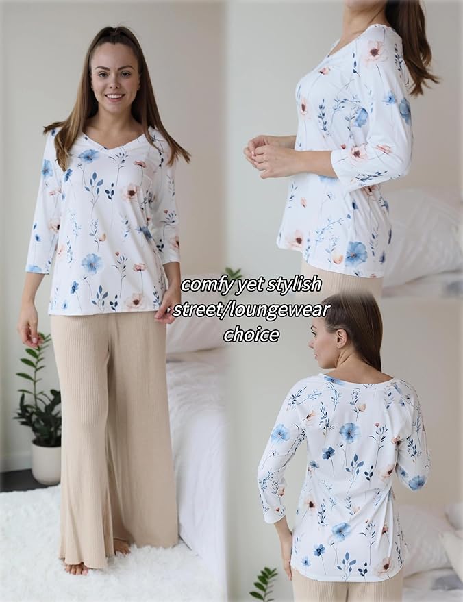 Zeagoo 3/4 Length Sleeve Womens Tops Casual V Neck Shirts Soft Basic Tees Business Work Blouses