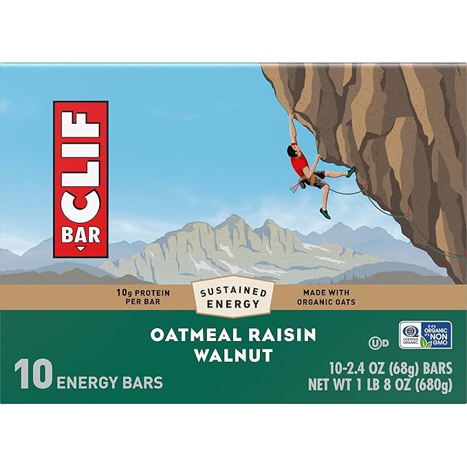 CLIF BAR - Energy Protein Bars - Oatmeal Raisin Walnut - Made with Organic Oats - Energy Bars - Non-GMO - (10 Pack)