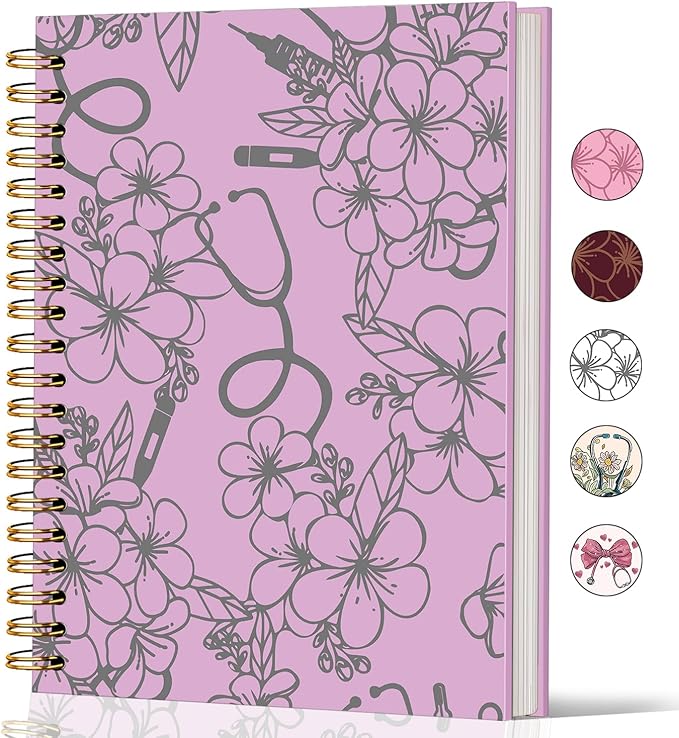 Lacama Nurse Notebook Journal, Nursing School Essentials, Nursing Student Graduation Gifts, Nurse Gifts for Women Nurse Appreciation Gift, Nurses Week Gifts, Stethoscope Flower Spiral Notebook(Purple)