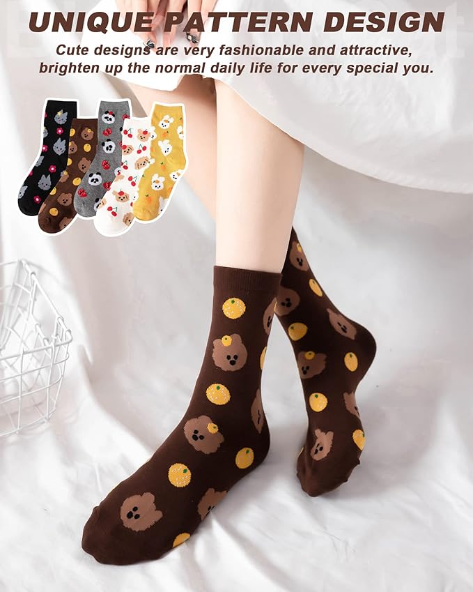 IIG 3-6 Pairs Womens Cute Animal Patterned Funny Novelty Cotton Crew Socks