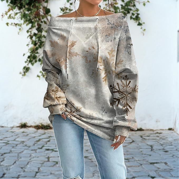 Womens Sweatshirts Floral Print Sexy Off The Shoulder T Shirts Oversized Long Sleeve Pullover Fall Tops