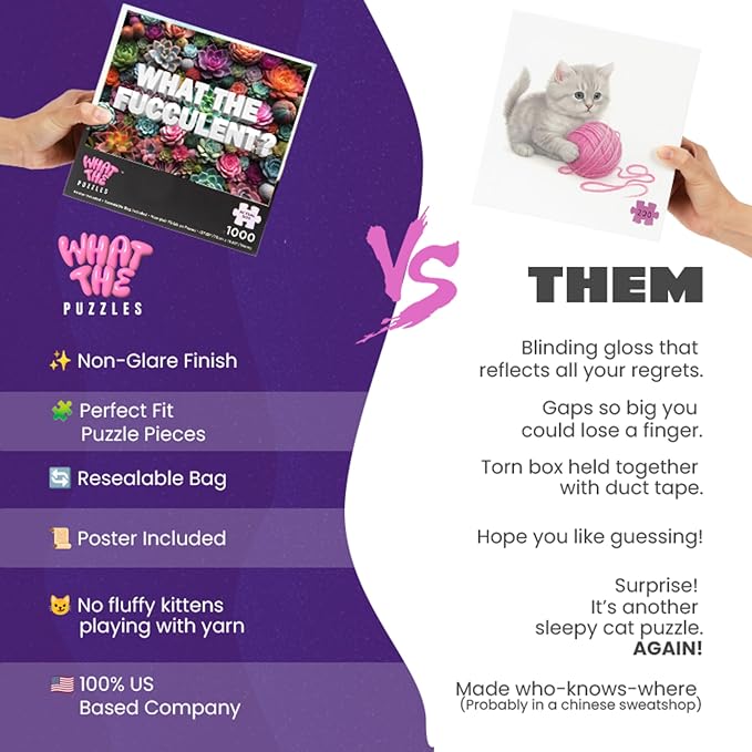 What The Puzzles 1000 Piece Puzzle - Jigsaw Puzzles 1000 Pieces, 27.55 x 19.68 inches, Board Games for Adults, Succulent Theme, Brain Teaser Puzzles for Adults with Art Poster and Resealable Bag