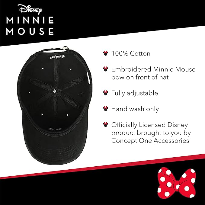 Disney Minnie Mouse Dad Hat, Cotton Adjustable Baseball Cap with Curved Brim
