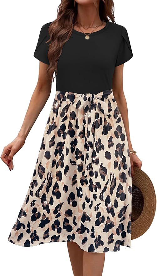Zeagoo Womens Midi Dress Summer Short Sleeve Dress with Pockets 2025 Casual Floral T-Shirt Dress Flowy Beach Sundress