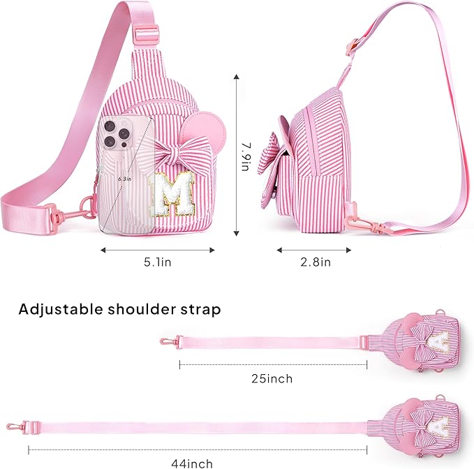 QLOVEA Valentines Day Gifts for Kids, Birthday Gifts for Girls Kids, Initial Pink Sling Bag for Kid Girl | Initial Monogram Fanny Packs Crossbody Bag Purse for Girl Kid Year Old Birthday Gift (Pink A)
