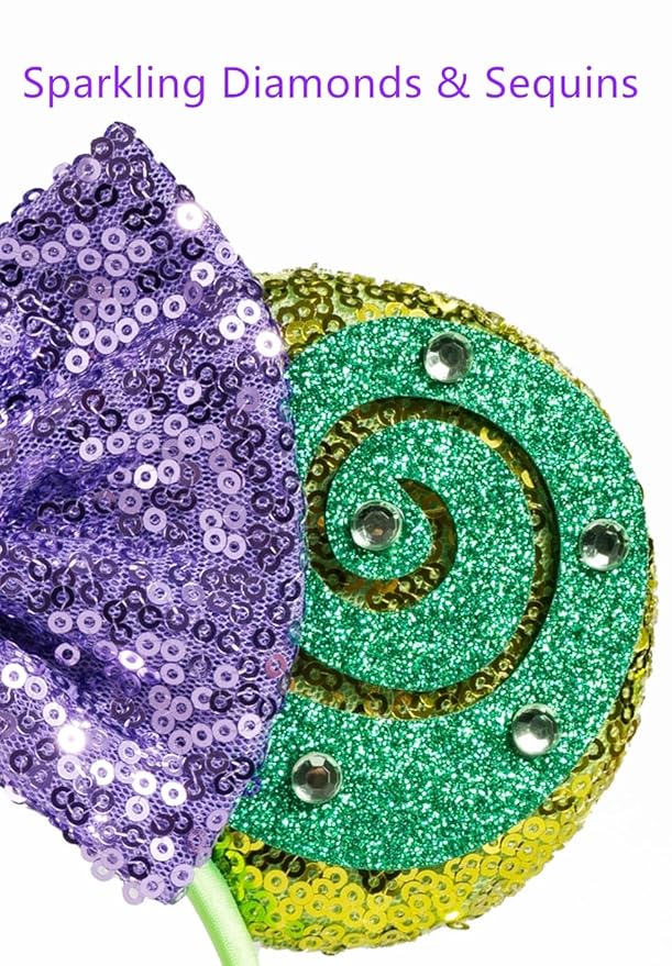 WW-WONDERFULWORLD Mouse Ears Headbands With Shiny Purple Bows & Diamond, for Girls Costume Cosplay Glitter Party, for Kids & Adult, Green; 2BQ