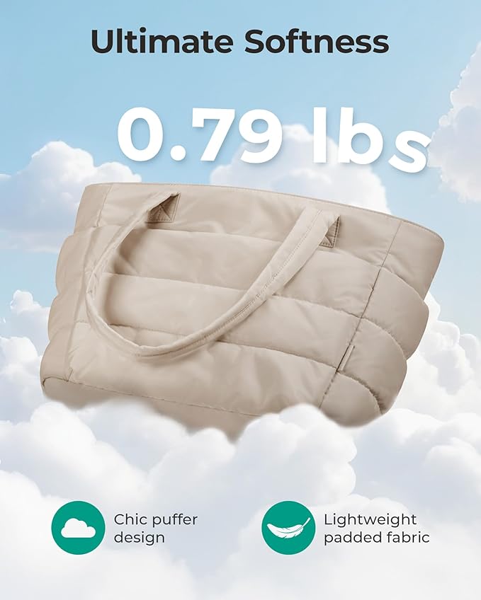 BAGSMART Tote Bag for Women, Lightweight Puffy Tote Bag with Compartments Shoulder Bag Handbag for Travel, Work, Gym | Lightweight, Puffy, Tote Bag with Compartments, Quilted, for Travel, Work