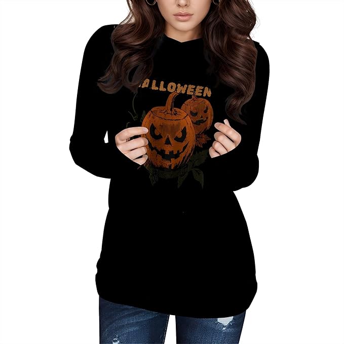 domirica Halloween Sweatshirts For Women Long Sleeve Spooky Graphic Sweatshirts Pumpkin Pullover Halloween Party Club Wear