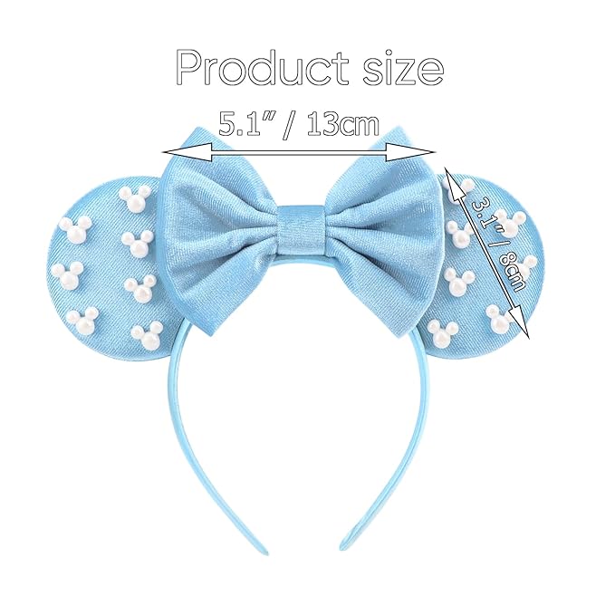 DRESHOW Mouse Ears Headbands for Women Pearl Hairbands Bow Head bands Velvet Head band Christmas Cosplay Costume Princess Party Decorations Halloween & Disney Trip