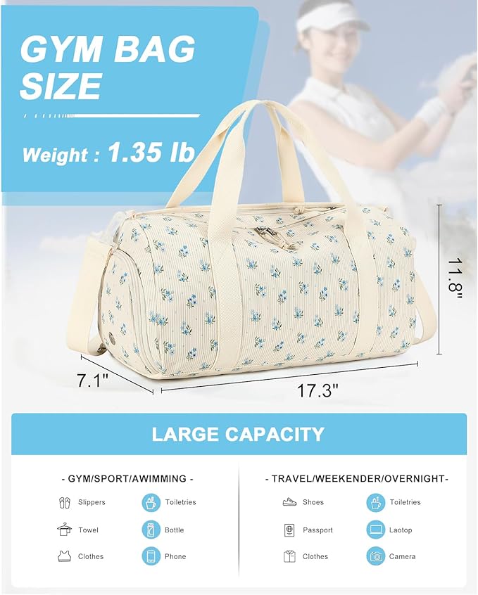 BTOOP Duffle Bag for Gym Sports Women Girls Workout Travel Bag Weekender with Shoe Compartment and Wet Pocket