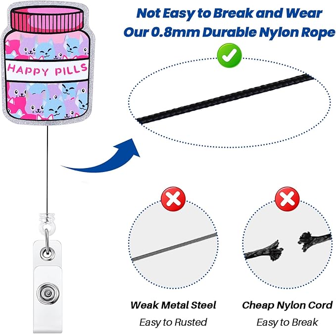 Happy Pills Funny Pharmacy Badge Reel, Cute Retractable ID Card Badge Holder, Name Tag Work Badge Clip for RN LPN CNA MA Night Shift Nurse Nursing Student Sleep Center Psychiatry Doctor, Nurse Gifts