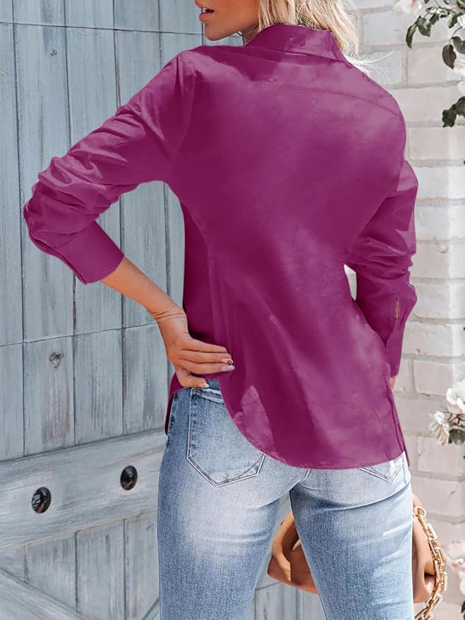 siliteelon Women's Button Down Shirts Long Sleeve Dress Shirts Wrinkle Free Collared Work Office Solid Blouses Corset Tops