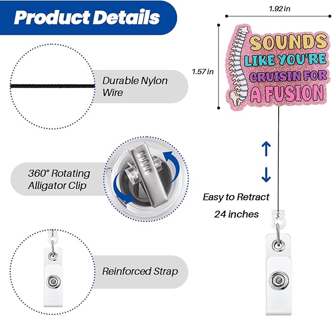 Sounds Like You're Cruisin for A Fusion Funny Nurse Badge Reel, Cute Retractable ID Card Badge Holder, Name Tag Medical Work Badge Clip for RN CNA PT Ortho, Spinal Fusion Nurse Nursing Student Doctor