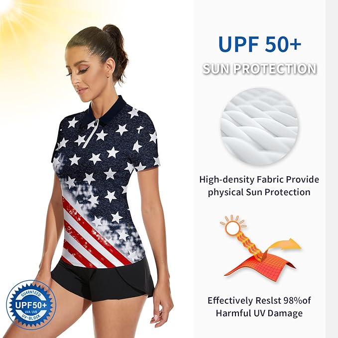 Women's Golf Shirt Short Sleeve Tennis Shirt Quarter Zip Golf Pullover Golf Polo Shirts Argyle Tops