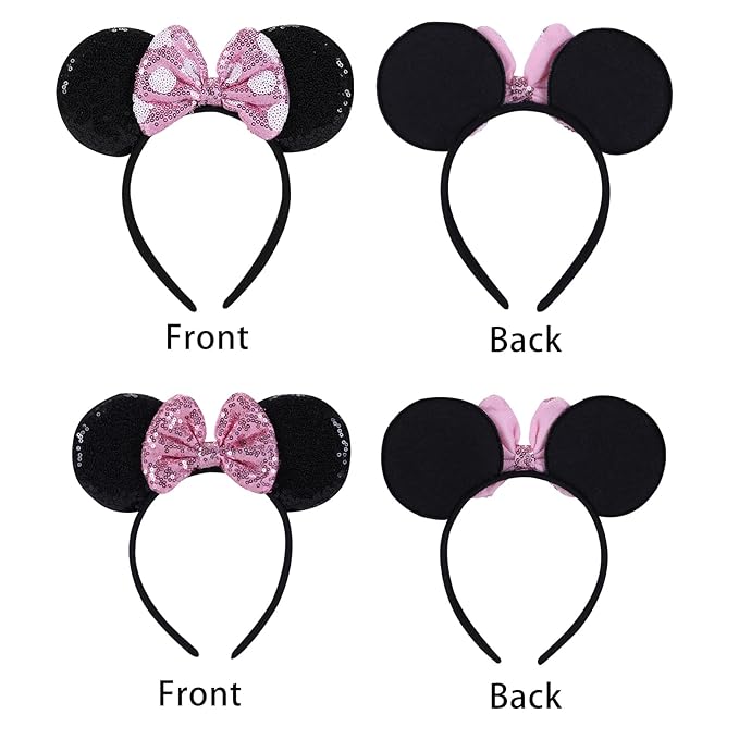 Twineek 2 Pcs Pink Mouse Ears Sequin Headbands,Shiny Bows Headbands, A Perfect Addition to Your Trip Essentials Accessories for Women Grils Princess Decoration Costume Cosplay
