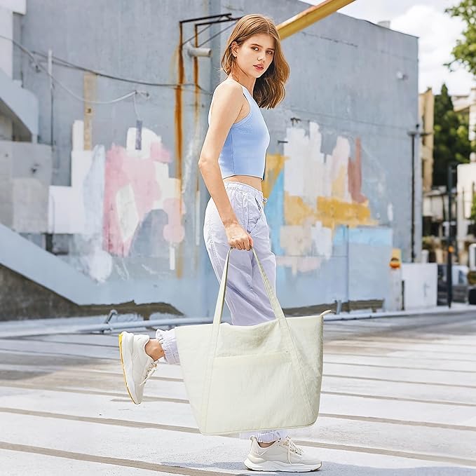WLLWOO Large Gym Tote Bag for Women Sport Yoga, 24L Travel Beach Bag Lightweight Zipper Shoulder Handbag for Daily Work