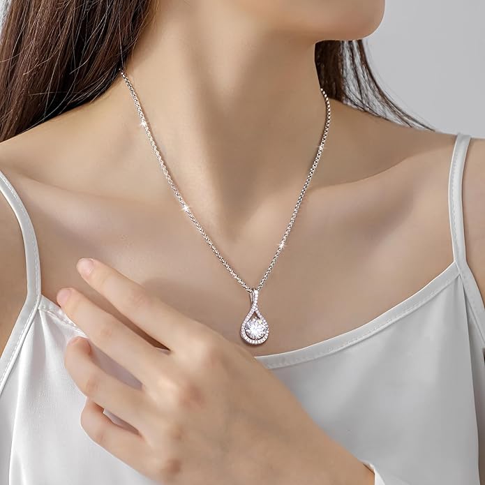 E-EMERMAKING Moissanite Necklace Gift for Women, 925 Sterling Silver 18K White/Yellow Gold Plated 0.5-6.0CT Moissanite Pendant for Her, Anniversary Day, Birthday, Wedding - to My Wife, Mom