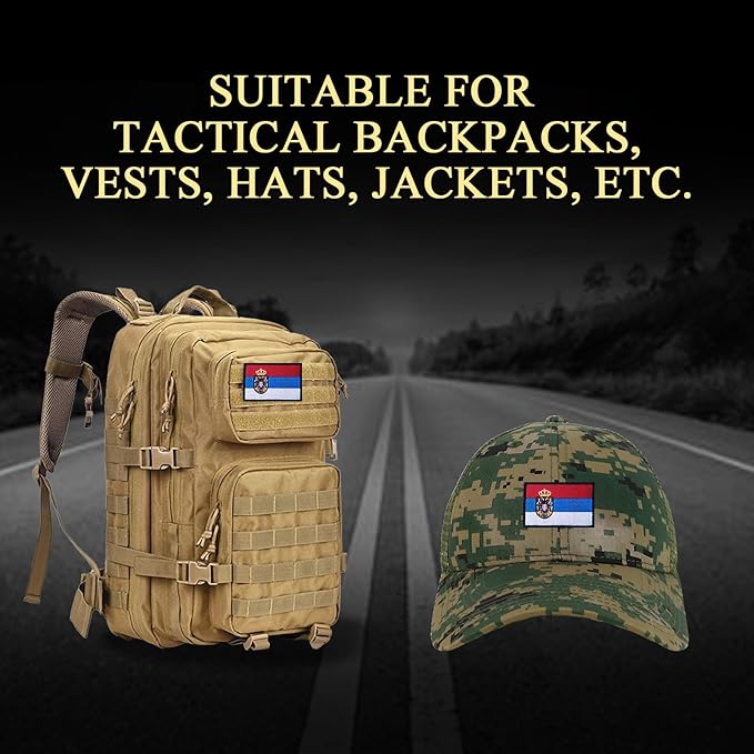 EmWoot 2PCS Serbia Flag Patch Embroidered Morale Patch Military Tactical Patches Hook and Loop