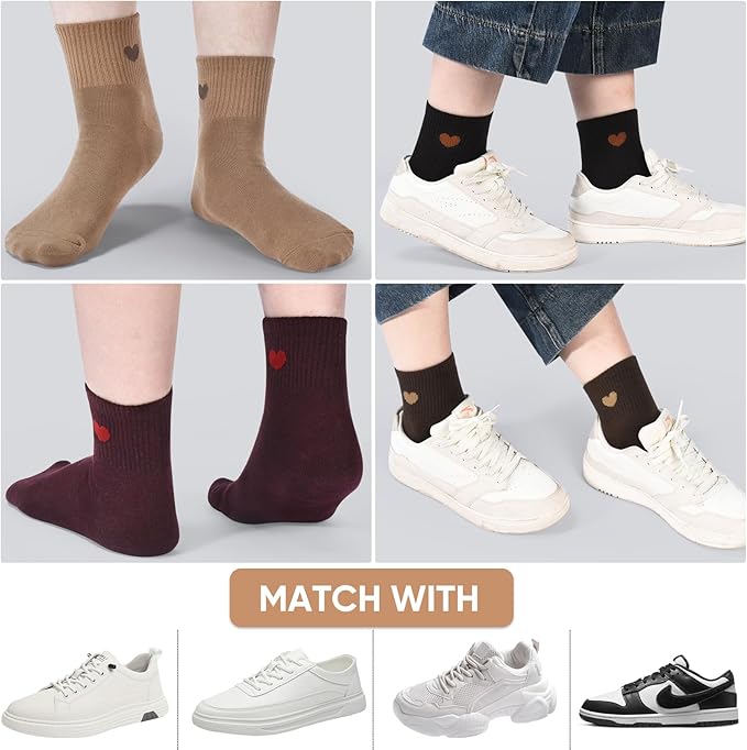Corlap Women's Cute Cotton Crew Athletic Running Socks - Ankle High, Novelty Fun Heart Design 5-Pairs (Gift Box)