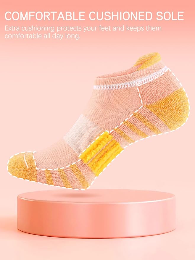 Airacker Athletic Running Ankle Cotton Socks, Low Cut Cushioned functional Anti-Blister Tab Sports Socks for Men Women 6pairs
