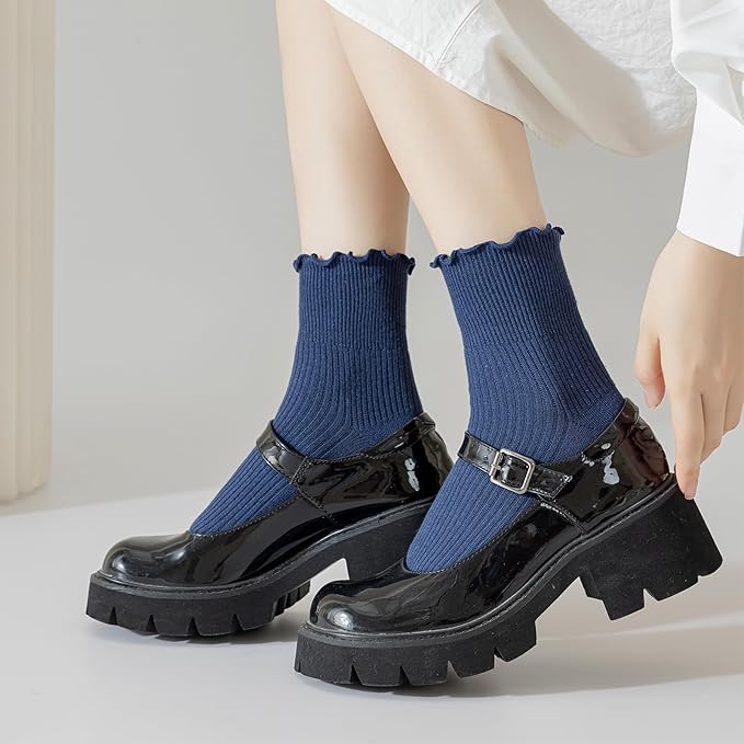 Mcool Mary Womens Crew Socks Ruffle Casual Cotton Frilly Breathable Cute Knit Lettuce Trim Dress Ankle Socks 6 Pack