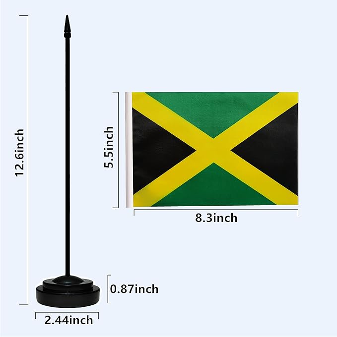 USA American & Jamaica Jamaican Desk Flags, US Jamaica Office Table Flag, Small Mini Miniature Jamaican and US Desktop Flag With 13" Solid Black Pole, Black Base