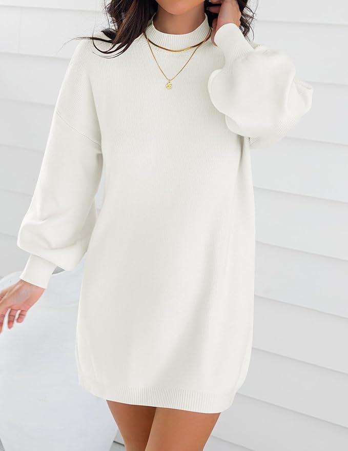 ZESICA Women's 2026 Fall Turtleneck Sweater Dress Oversized Long Lantern Sleeve Casual Knit Pullover Mini Dresses