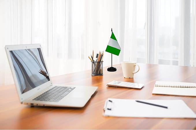 USA American & Nigeria Nigerian Desk Flags, US Nigeria Office Table Flag, Small Mini Miniature Nigerian and US Desktop Flag With 13" Solid Black Pole, Black Base