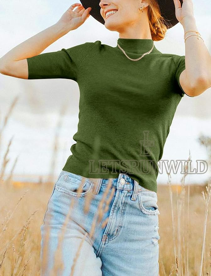 LETSRUNWILD Business Casual Tops for Women Dressy Cute Tops Mock Turtleneck Tshirts Shirts