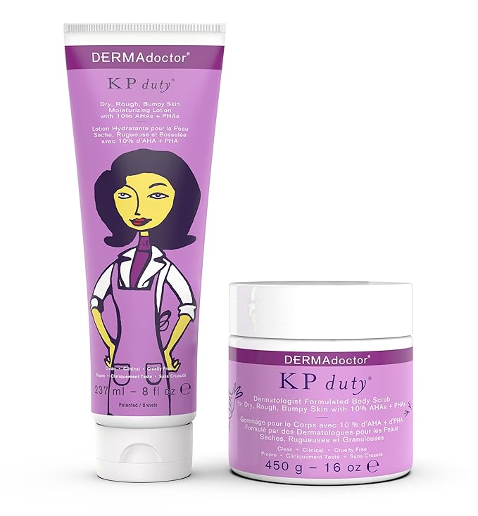 DERMAdoctor KP Bump Eraser Body Scrub 16 oz with Lotion 8 oz 10% AHA + PHAs Dermatologist Formulated Exfoliant - 24 oz