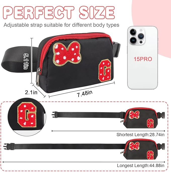 Initial Letter Bow Mouse-Ear Fanny Pack for Teen Girls,Cute Chenille Belt Bag Crossbody Travel Waist Pack for Women&Kids,Personalized Gift for Theme Park,School & Travel, Birthday Christmas(G)