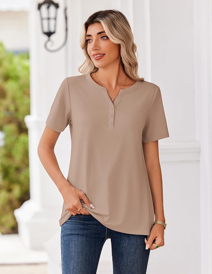Zeagoo Womens Summer Tops V Neck Short Sleeve Shirts Dressy Casual Blouse Spring Vacation Tshirts Clothes