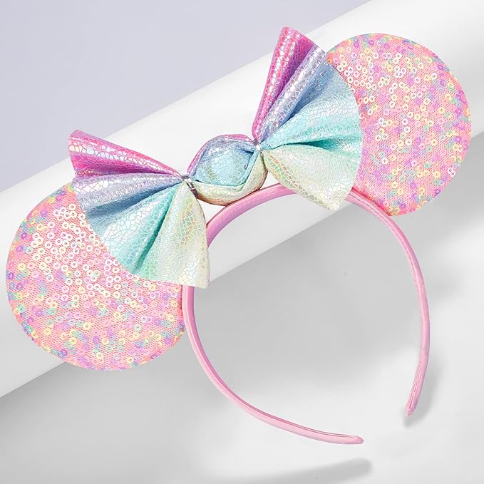 FANYITY Mouse Ears, Sequin Mouse Ears Headband for Boys Girls Women (candy)