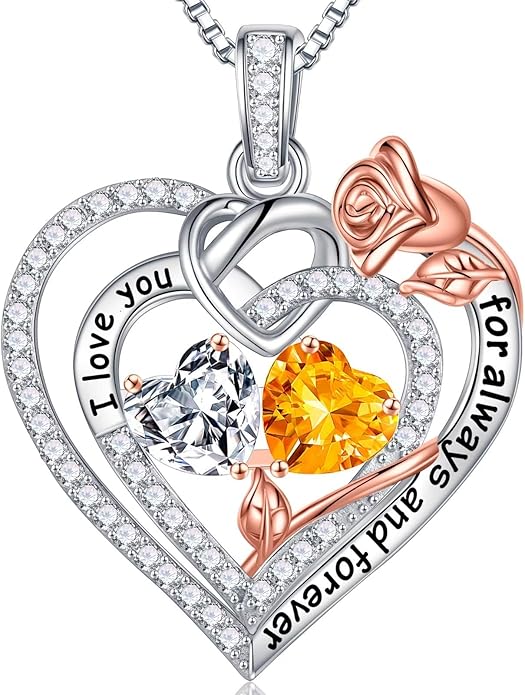 Iefil Valentines Day Gifts for Her - 925 Sterling Silver Double Birthstone Necklace, Anniversary Birthday Gifts for Women, Jewelry Gift for Wife Girlfriend Mom Her