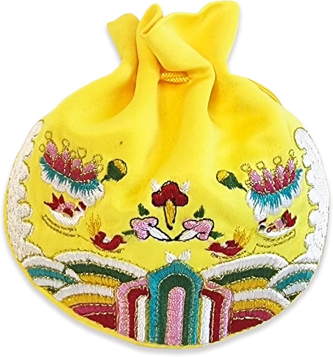 Seoulful Vintage Korean Embroidered Bokjumeoni - Traditional Lucky Pouch - Hanbok Fortune New Year's Gifts Bag (Yellow)