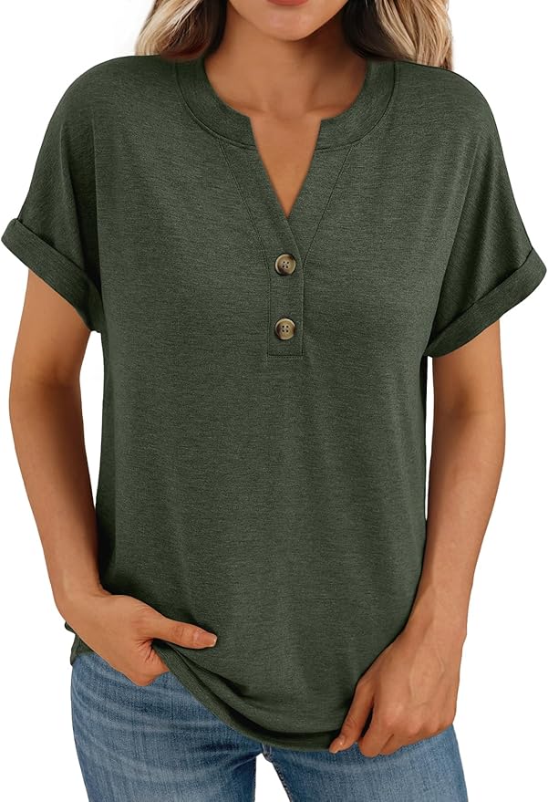AUTOMET Women's Short Sleeve Shirts Henley Dressy Casual Summer Tops 2026 Spring Fashion Trendy Cute T-Shirts