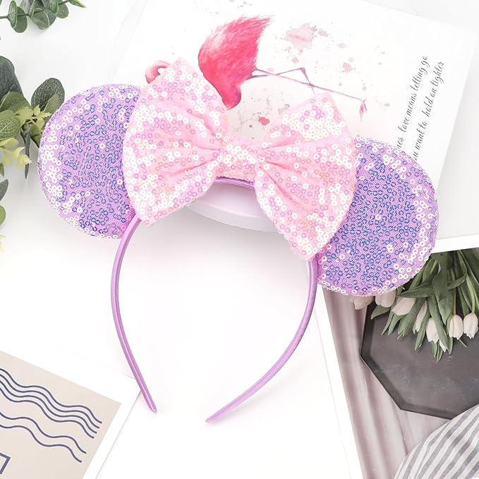 DRESHOW Mouse Ears Bow Headbands Glitter Party Decoration Cosplay Costume for Women
