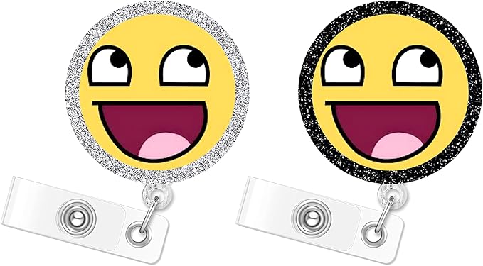 Happy Smiling face 2pack Badge Reels Retractable Funny Cute Badge Holder with Badge Reel Unique ID Clip Name Tag Card Tag Card Badge Clip Acrylic Accessories Gifts Nurse Student RN LPN Teacher