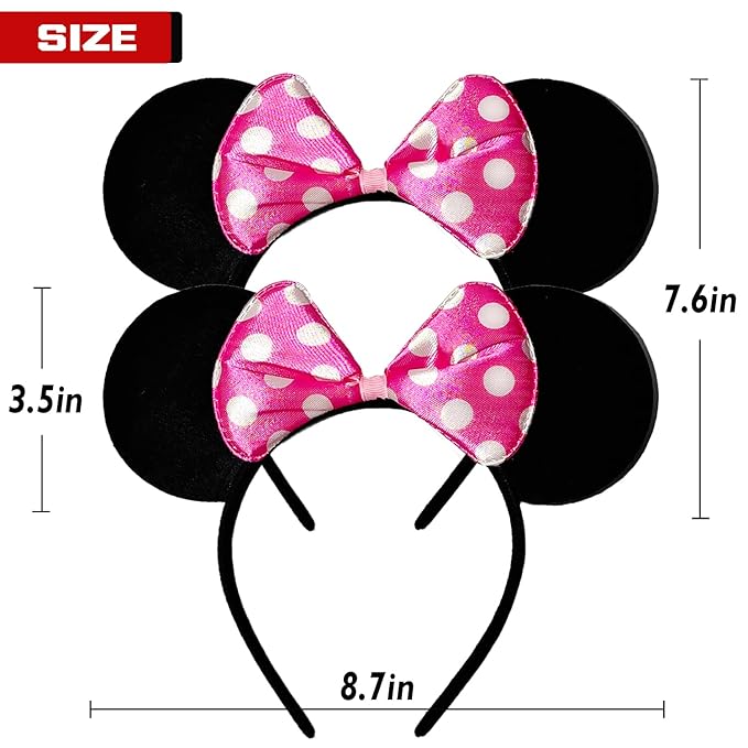 MADO 2 pack mouse ears headbands for adults women little girls boys (pink polka dot, onesize)